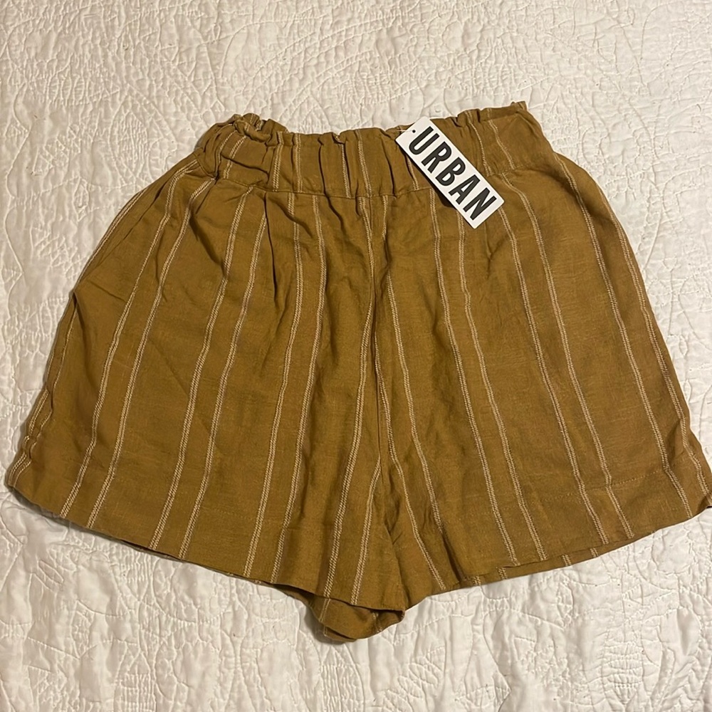 NWT Urban Outfitters Mustard Yellowe Striped Flowy Linen Shorts